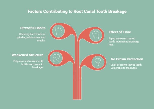 Infographic showing factors contributing to root canal tooth breakage