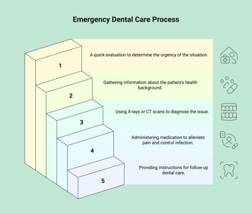 Infographic showcasing steps taken at the ER for tooth pain.