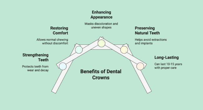 Infographic showcasing benefits of getting dental crowns