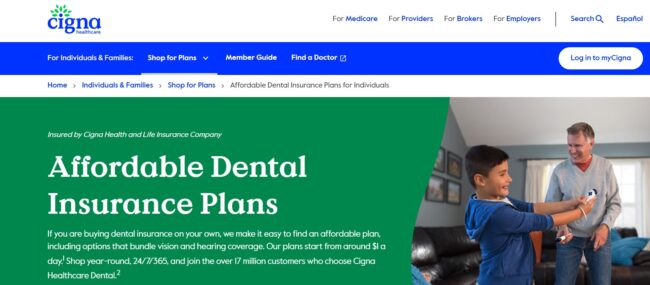Cigna dental insurance page