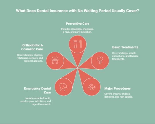Infographic on what does dental insurance with no waiting period usually cover