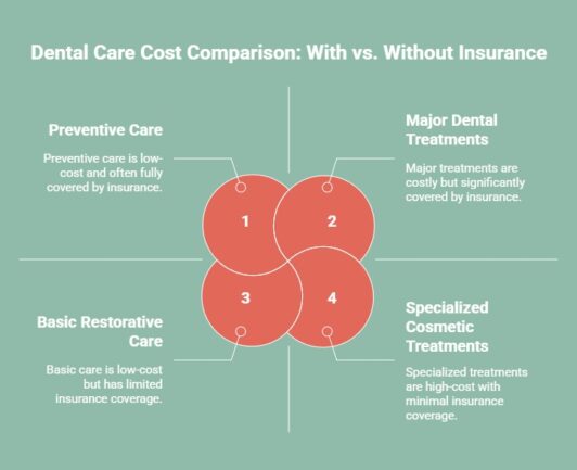 Infographic showing dental care cost comparison with and without insurance