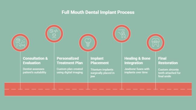 Infographic showing full mouth dental implant process