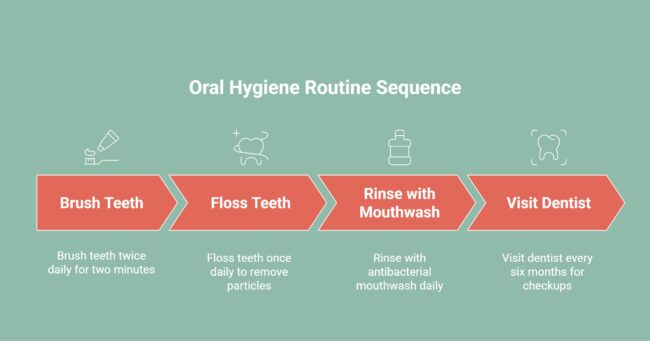 Infographic showing oral hygiene routine sequence