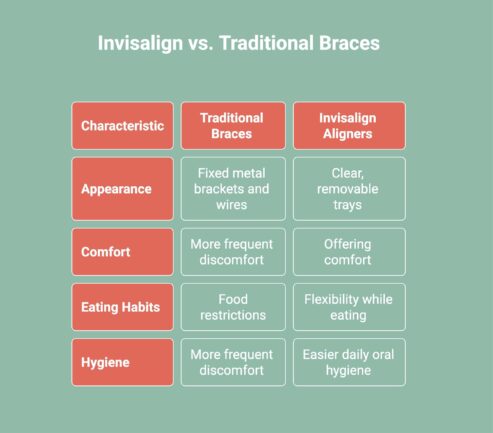 Infographic showcasing invisalign vs traditional braces comparison