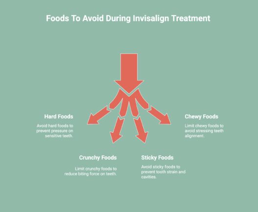 Infographic showcasing foods to avoid during invisalign treatment