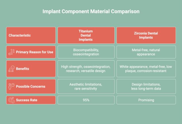 Infographic showcasing How Implant Components Differ in Material Use