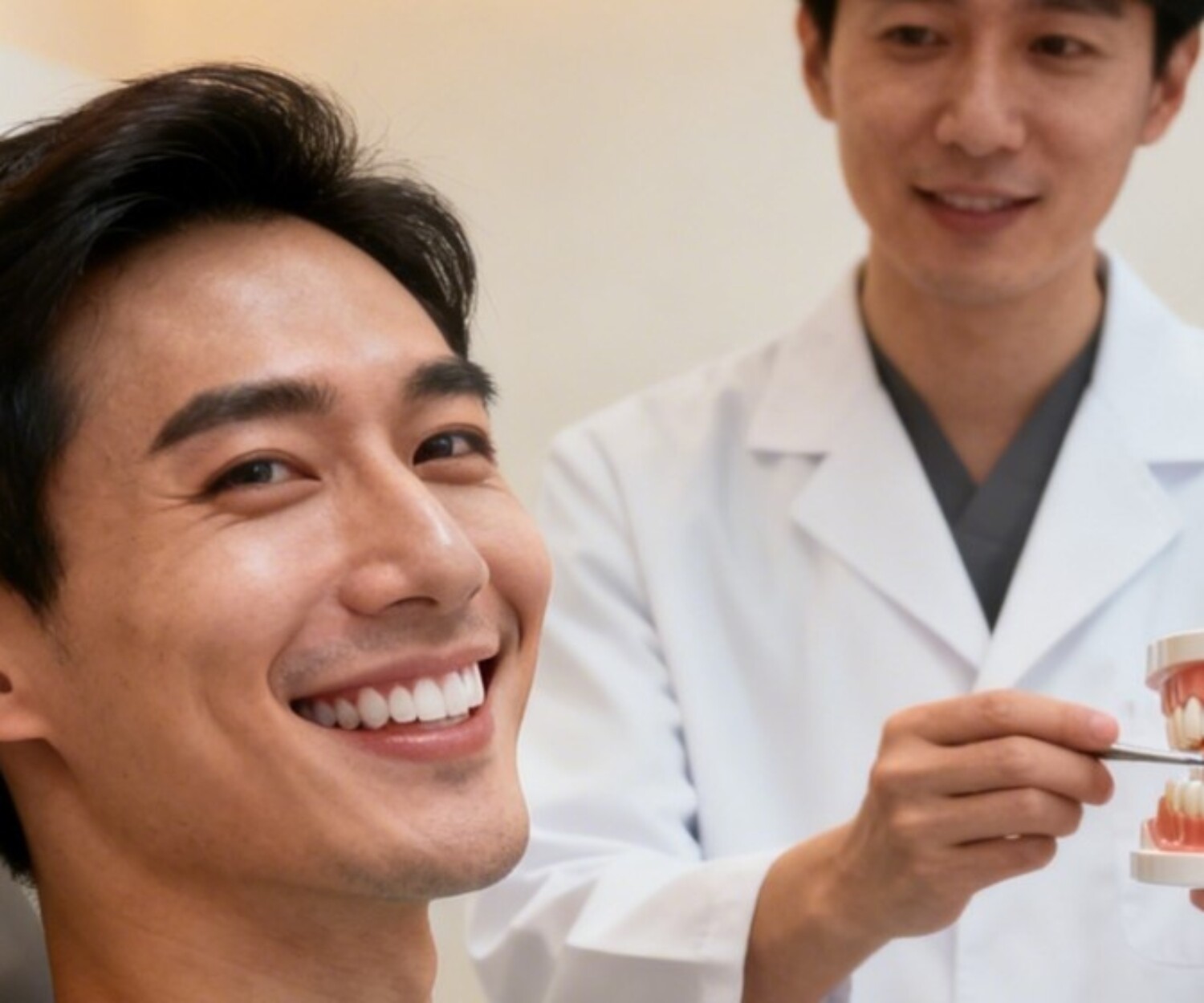 Modern dental clinic scene focused on veneer longevity and smile transformation.