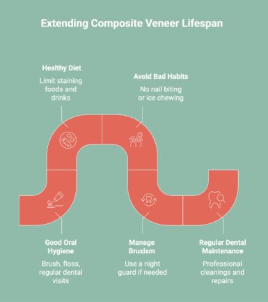 Infographic showcasing how to extend composite veneers lifespan