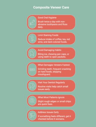 Infographic showcasing composite veneer care routine