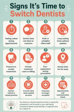 Infographic listing common signs that it may be time to change dentists.