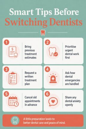 Infographic showing helpful tips for switching to a new dentist smoothly.