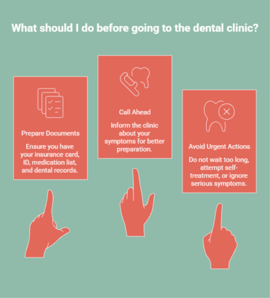Steps to take before visiting a new dentist including preparing documents, calling ahead, and avoiding delays or self-treatment