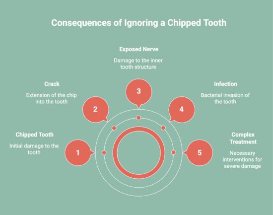 Infographic on consequences of ignoring a chipped tooth