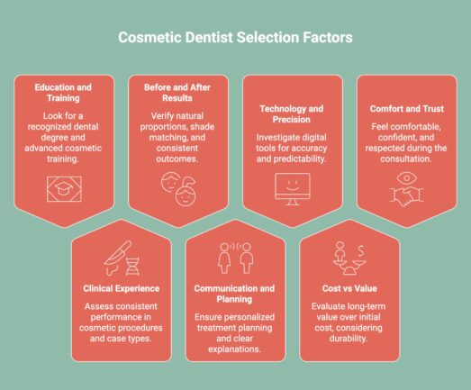 Infographic on Cosmetic Dentist Selection Factors