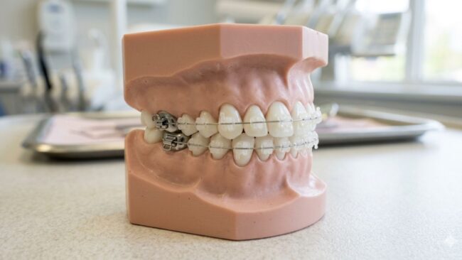 Dental model with metal braces