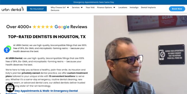 Screenshot of Urbn Dental home page