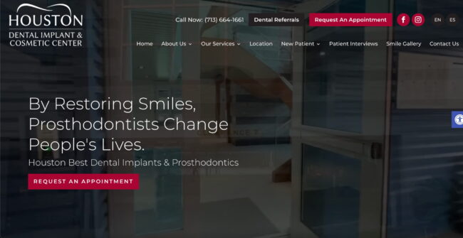 Screenshot of Houston Dental Implant & Cosmetic Center home page