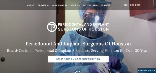 Screenshot of Periodontal and Implant Surgeons of Houston home page