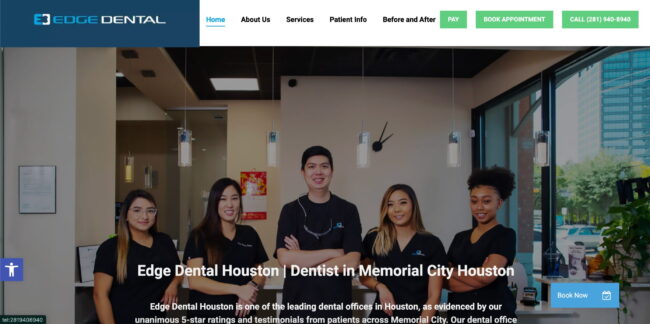 Screenshot of Edge Dental Houston home page