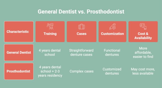 Infographic on General Dentist vs. Prosthodontist