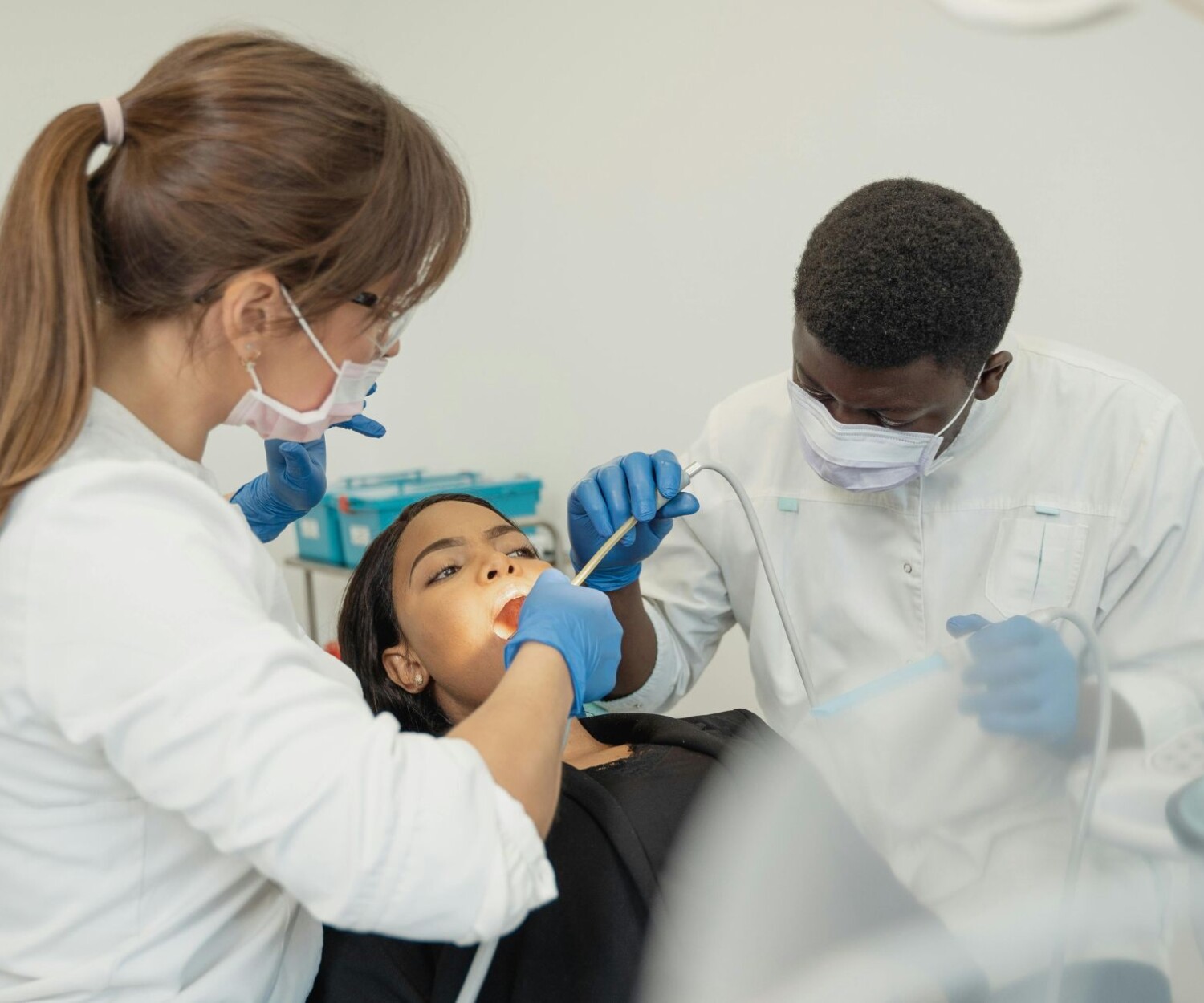 Woman at a dental clinic getting her teeth checked
