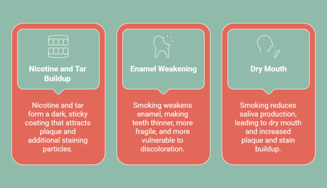 Infographic showing the causes of teeth staining in smokers